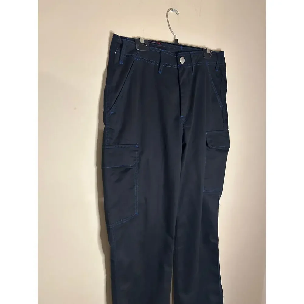 True Religion Baggy Cargo Pants Jet Black Pacific Blue Contrast Stitch 34 NWT